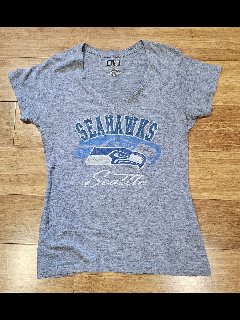 NFL Seattle Seahawks Heather Gray V-Neck Graphic Tee